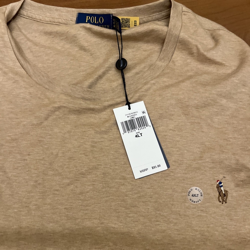 Polo Ralph Lauren Men's Long Sleeve T-Shirt Camel 4XLT New Brown Pony